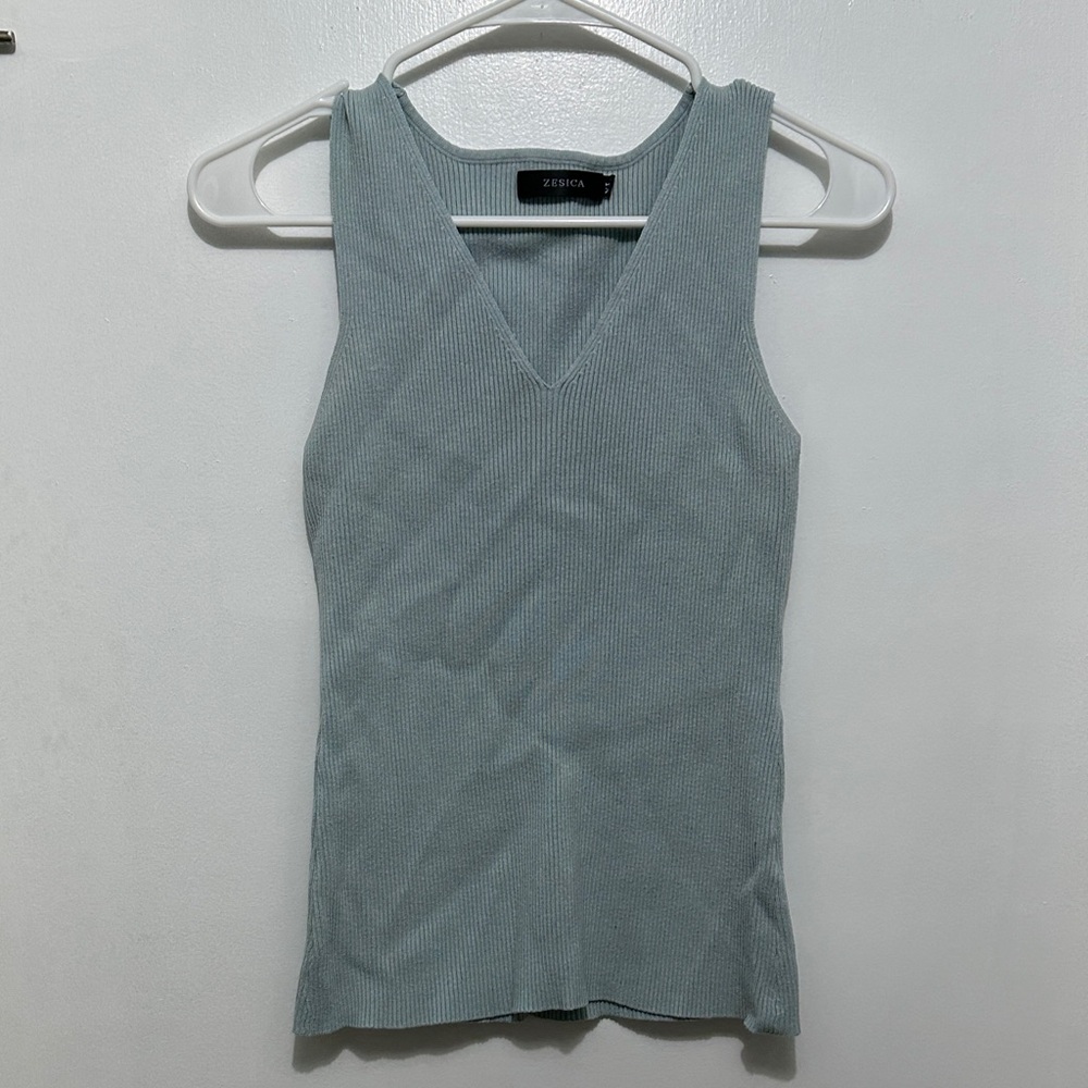 Women's Light Blue Ribbed Tank Top